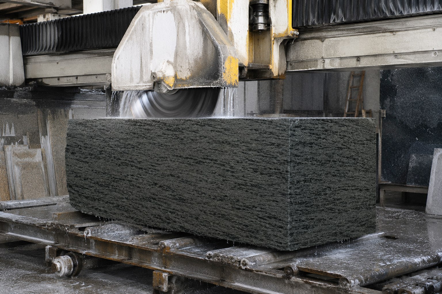 Verde Gloria block being cut