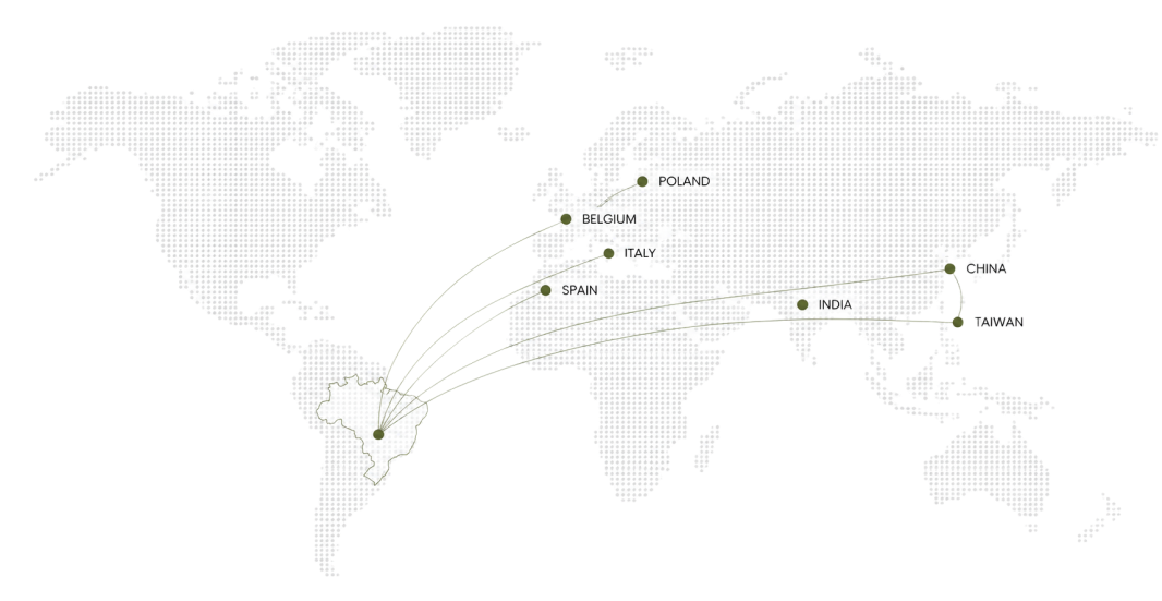 World map with export destinations